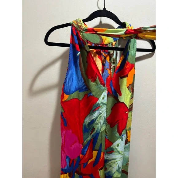 MSK Halter Maxi Dress Colorful Floral Tiered Sleeveless Vibrant Bohemian Size M - Picture 6 of 9